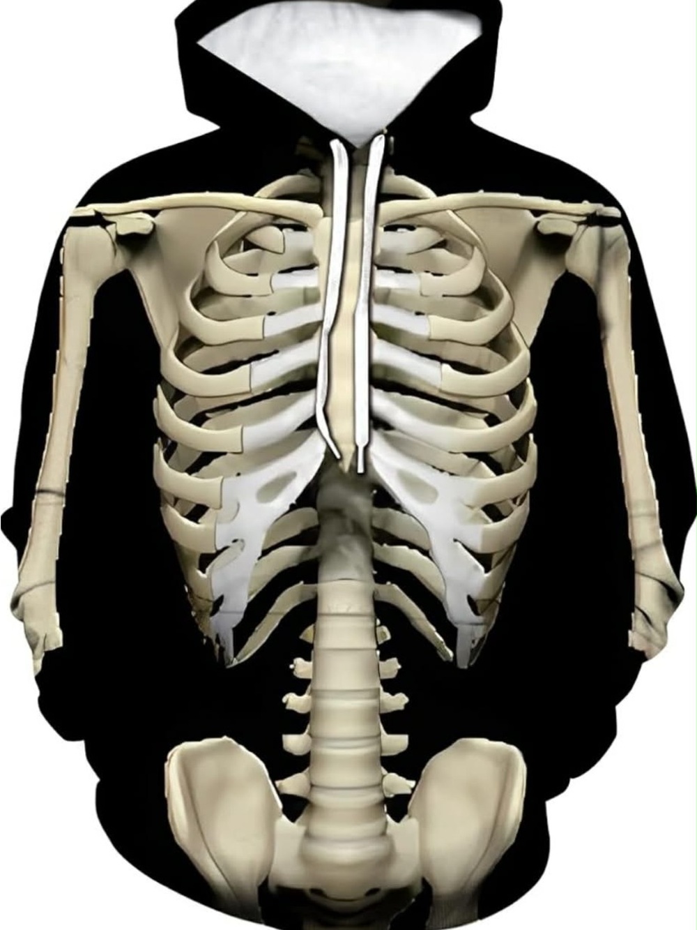 Skeleton Print Black Hoodie - 3D Ribcage Graphic 2XL